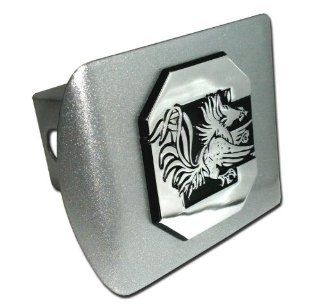 University of South Carolina "Brushed Silver with Chrome "Gamecock" Emblem" NCAA College Sports Metal Trailer Hitch Cover Fits 2 Inch Auto Car Truck Receiver Automotive