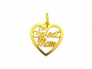 14k Yellow Gold Sweet Mom Charm Heart Pendant Jewelry