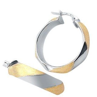 Hoop Earrings 14k Yellow White Gold Two Tone 1.25 inch Jewel Tie Jewelry