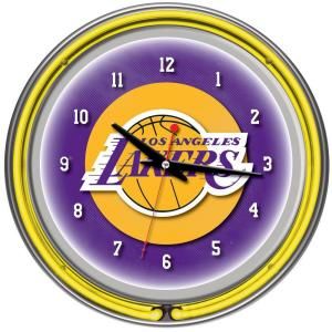 Trademark Global 14 in. Los Angeles Lakers NBA Chrome Double Ring Neon Wall Clock NBA1400 LAL