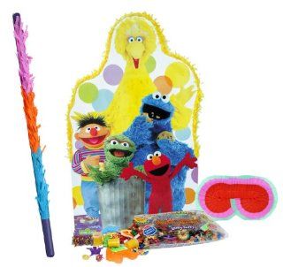 Big Bird and Friends Giant Pull String Pinata Party Pack Including Pinata, Pinata Candy and Toy Filler, Buster and Blindfold Toys & Games