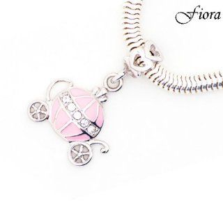 CZ Encrusted Pink Carriage Buggy Dangle Charm  Fiora Italian Charms Fiora Jewelry