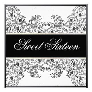Sweet Sixteen Elegant Ribbon Blck/White Invitation