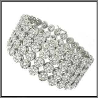 Men's Four Rows CZ Sterling Silver Bracelet 113.3g Jewelry
