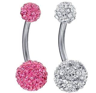4 Pieces Belly Ring Crystal Ball Pink, Aquamarine and Opal Crystal with 1 Belly Retainer 14G Body Piercing Rings Jewelry