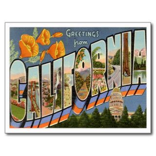 Greetings California CA  2 Postcards