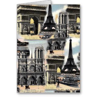 Vintage French Paris Travel Collage Eiffel Tower Card