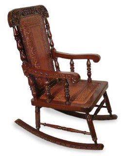 Cedar and leather rocking chair, 'Nobility'  