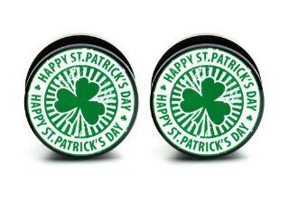 Pair of Acrylic Happy St.Patrick's Day ear plug gauges tunnel screw on 5/8"16mm  Other Products  