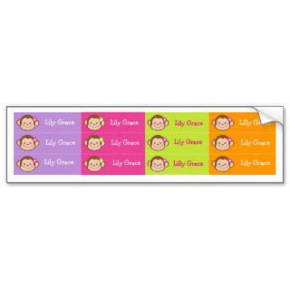 Monkey Personalized Kids name Waterproof Labels Bumper Sticker