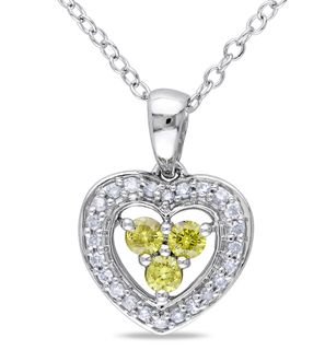 Miadora Silver 1/3ct TDW Yellow and White Diamond Necklace (H I, I2 I3) Miadora Diamond Necklaces