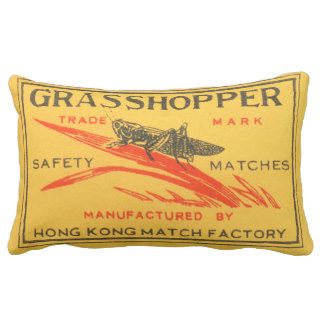 Vintage Grasshopper Safety Matches Label Throw Pillows