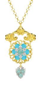 Fabulous Pendant by Lucia Costin Made of 24K Yellow Gold Plated over .925 Sterling Silver with Mint Blue, Turquoise Swarovski Crystals, Lovely Details and Cute Charm; Handmade in USA Lucia Costin Jewelry