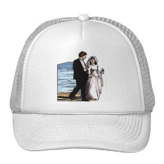 Bride Groom Walk Along Beach Hat