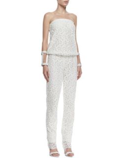 Womens Lazar Strapless Crochet Lace Jumpsuit, White   Alexis