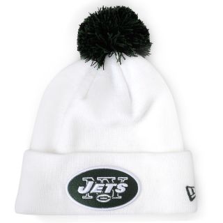 NEW ERA Mens New York Jets Logo White Cuff Pom Knit Hat, Dk.green