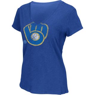 G III Womens Milwaukee Brewers Cooperstown Logo Slub V Neck Short Sleeve T 