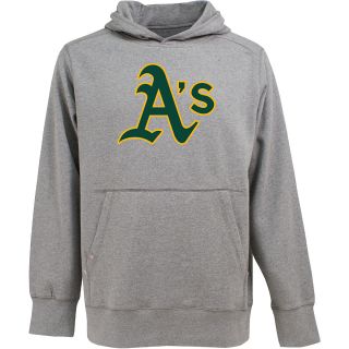 Antigua Mens Oakland Athletics Signature Hood Applique Gray Pullover