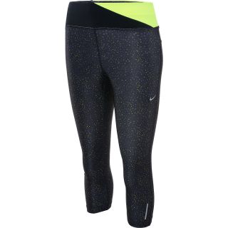 NIKE Womens Printed Twisty Cropped Running Tights   Size Small, Black/volt