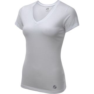 SOFFE Juniors No Sweat V Neck Short Sleeve T Shirt   Size Medium, White