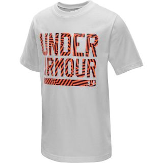 UNDER ARMOUR Boys Script Short Sleeve T Shirt   Size Medium, White/orange