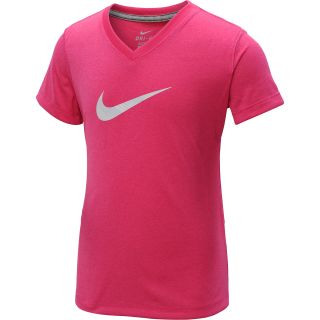 NIKE Girls Legend Zap V Neck Short Sleeve T Shirt   Size Medium, Vivid Pink