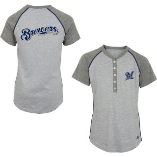 adidas Youth Milwaukee Brewers Base Hit Henley Short Sleeve T Shirt   Size
