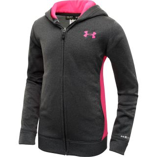 UNDER ARMOUR Girls Armour Fleece Full Zip Hoodie   Size Medium, Carbon/pink