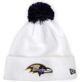 NEW ERA Mens Baltimore Ravens Logo White Cuff Pom Knit Hat, Black