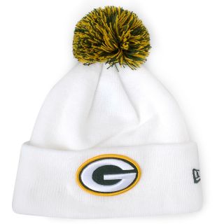 NEW ERA Mens Green Bay Packers Logo White Cuff Pom Knit Hat, Dk.green