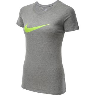 NIKE Womens Swoosh It Up Short Sleeve T Shirt   Size Large, Grey Heather/volt