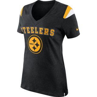 NIKE Womens Pittsburgh Steelers V Neck Fan Top   Size Small, Black/gold/white