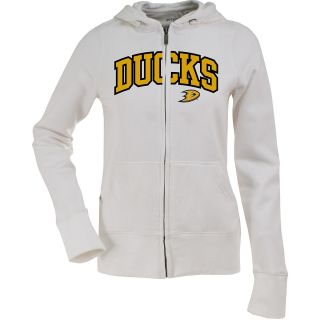 Antigua Womens Anaheim Ducks Signature Hood Applique White Full Zip Sweatshirt