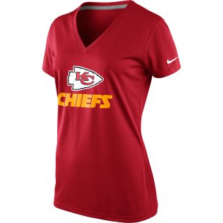 NIKE Womens Kansas City Chiefs Dri FIT Legend Logo V Neck Short Sleeve T Shirt