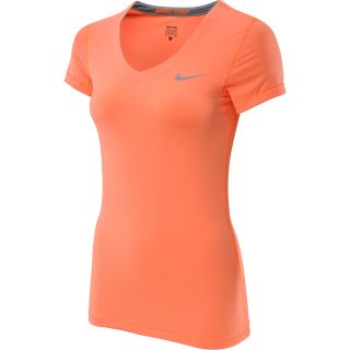 NIKE Womens Pro V Neck Short Sleeve Top   Size Large, Atomic Orange/grey