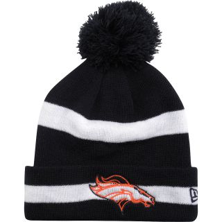 NEW ERA Mens Denver Broncos Logo Line Striped Navy Pom Cuffed Knit Hat,