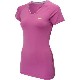 NIKE Womens Pro II V Neck Short Sleeve Top   Size Xl, Club Pink/lime