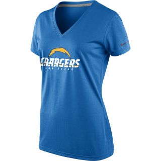 NIKE Womens San Diego Chargers Dri FIT Legend Logo V Neck Short Sleeve T Shirt