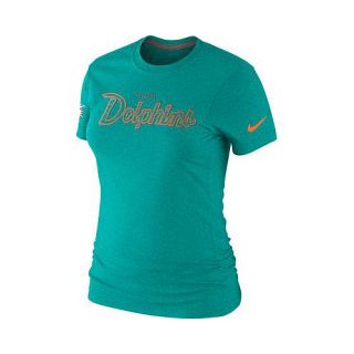 NIKE Womens Miami Dolphins Angled Script Tri Blend Crew T Shirt   Size Medium,