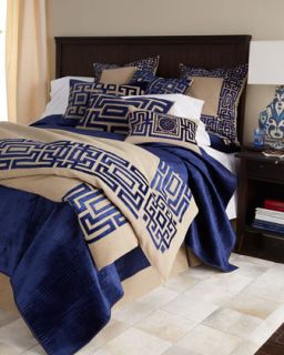 Standard Navy Sham with Applique in Natural