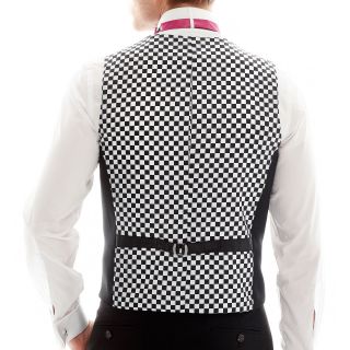 JF J.Ferrar JF J. Ferrar Back Printed Slim Fit Checkered Vest, Black, Mens