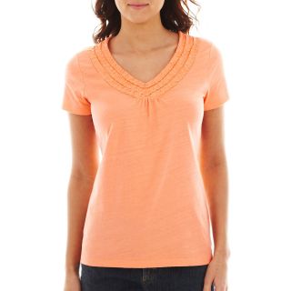 St. Johns Bay St. John s Bay Ruffle Trim V Neck Top, Orange