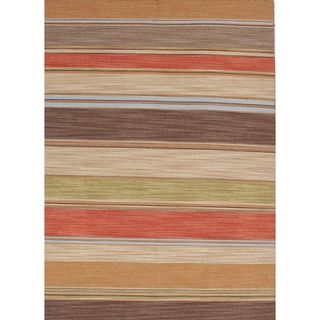 Flat weave Stripe Poppy/multicolor Wool Rug (9 X 12)