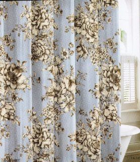 Laura Ashley Cotton Fabric Shower Curtain Bancroft Toile Blue Brown   Shower Curtain Blue And Brown