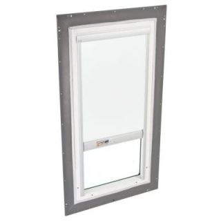 VELUX 22 1/2 x 22 1/2 in. Fixed Pan Flashed Skylight with Tempered LowE3 Glass and White Solar Powered Light Filtering Blind QPF 2222 205RS00