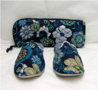 Vera Bradley Slippers W/ Pouch Mod Floral Blue Medium Clothing