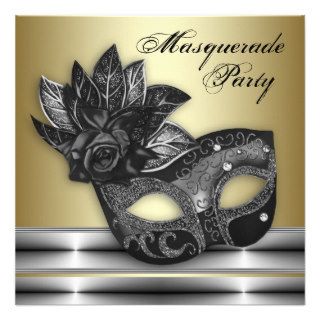Silver Black Gold Masquerade Party Invitations
