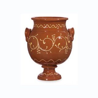 14" Burnt Orange Pedestal Urn Planter's Pot with Kokopelli Inspired Design   Decorative Vases