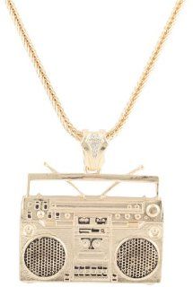 Gold Boom Box Pendant with 36 Inch Franco Chain Pendant Necklaces Jewelry