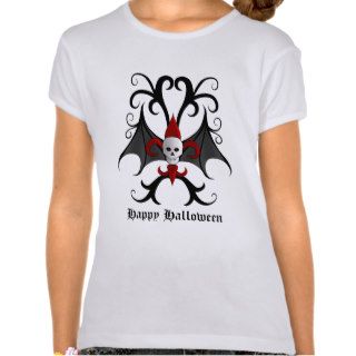 Halloween bat winged skull with red fleur de lis t shirts